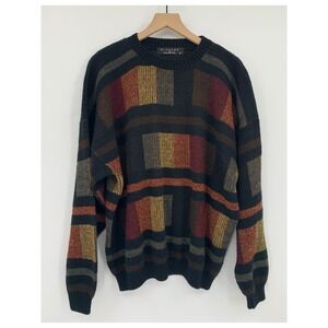 Vintage Protege Collection Sweater Mens XL Black Geometric Knit Grandpa Made USA